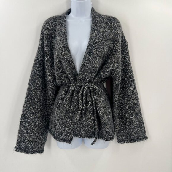ZARA S Alpaca Blend Belted Cardigan Gray Marled Knit Fuzzy Cozy Wrap - Picture 9 of 9